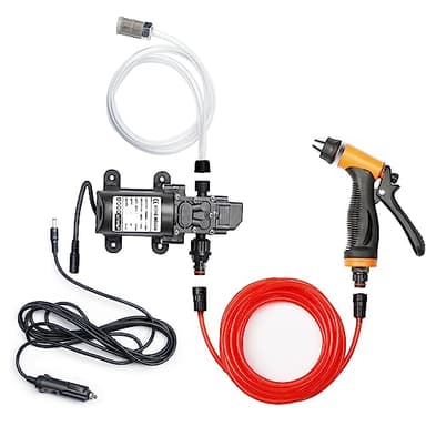 Pindex Pompe à Eau 12 Diaphragmes avec Pistolet à Eau 100 W, Pompe à Eau sous Pression 12 V pour Camping-Car, Camping, Bateau, Nettoyage de Voiture