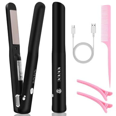 Fer à Lisser Voyage Sans Fil 2 En 1, Mini Lisseur de Voyage Portable, Fer à Lisser et à Boucler Sans Fil, Portable Mini Lisseur, lisseur Cheveux Sans Fil mini pour les voyages, 4 Modes de Chauffage