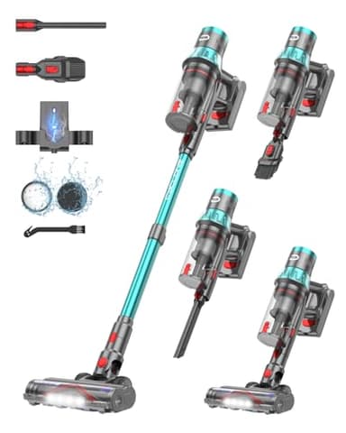 Dsoope YU7 Aspirateur Balai sans Fil 580W/47Kpa/70Min, Aspirateur sans Fil Puissant avec Écran Tactile LED et Support de Charge Murale, Brosse Anti-Emmêlement pour Tapis, Sols Durs et Poils d'animaux