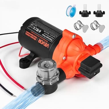VEVOR Pompe à Eau à Membrane Auto-amorçante 12 V CC 15,1 L/min Pression 2,7 bar 3 Chambres, avec Pressostat, Pompe à Eau pour Camping-car, Lavage de Voitures, Bateaux, Irrigation Agricole, Jardin