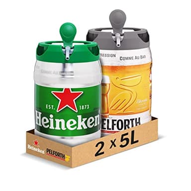 Heineken, Pelforth - Pack de 2 Fûts 5L - Bières Blondes 5° et 5,8° - Compatible Tireuse BeerTender, Utilisable sans Machine à Bière, Bières Pression à Domicile
