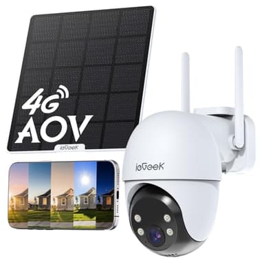 ieGeek AOV 4G Camera Surveillance Exterieur sans Fil Solaire avec Carte SIM, Enregistrement Continu 24/7, Panneau Solaire 5W Batterie 10000mAh, 2K 360° PTZ,30M Détection Humaine, Suivi Auto(Sans WiFi)