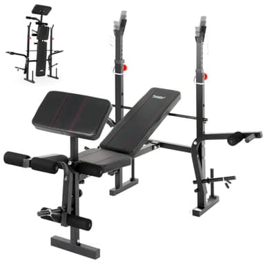 Novonova Banc de Musculation Complet Multifonction avec Dossier Réglable, Repose-Jambes et Support de Poids, Banc Musculation Pliable&Inclinable/Bancs Developper Coucher, Bancs de Biceps/de Curl