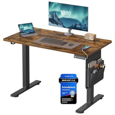 SONGMICS Bureau Électrique Réglable en Hauteur, 100 x 60 cm, Table Assis-Debout, Fonction Mémoire 4 Hauteurs, pour Bureau, Télétravail, Marron Rustique LSD130KD01