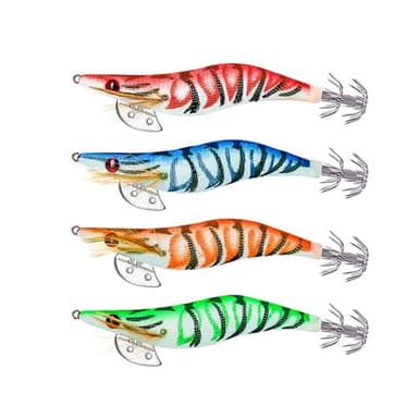 4 Pièces Crevettes Lumineuses Calmar Jig Leurres De Pêche en Mer, Appâts de Pêch/e Calmar, Appât Set, Turlutte a Calamar, Crevette Leurre Fausse pour la Pêc/he des Pieuvre, Seiches et Calamar