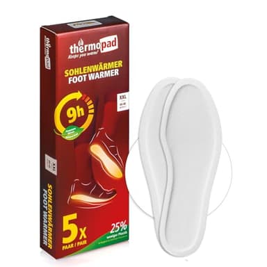 THERMOPAD Semelles chauffantes S-XXL – L'ORIGINAL : 5 Pairs de chaufferettes pour jusqu'à 9 Heures de Chaleur - pour Les Chaussures de Ski et Les Bottes - activé par l'air