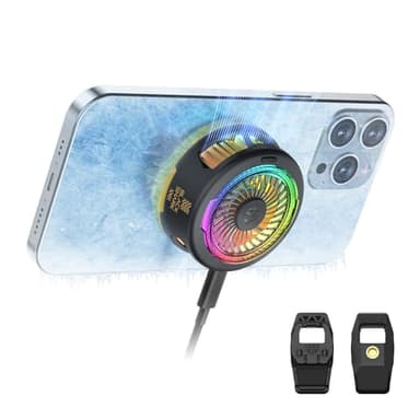 Black Shark FunCooler 5 Refroidisseur Telephone Magnétique, ventilateur telephone portable avec éclairage RGB, Phone Cooler compatible avec la série magnétique iPhone/Android/tablette/iPad (Noir)