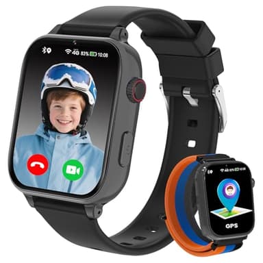 Montre Connectée Enfant 4G GPS - Smartwatch Téléphone Pour Fille Garçon avec SOS, Chat, Appel Vidéo, WiFi, Mode Classe, Réveil, Caméra, Jeux, Montre Intelligente Pour Enfants Cadeau 4 à 12 Ans, Noir