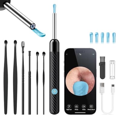 AOPICK Otoscope Oreille 1080P HD Camera, 3,5mm Caméra Nettoyeur Oreille WiFi avec 6 Lumières LED, IP67 Étanche, Cure Oreille Pour Enlèvement Cérumen, Compatible iPhone, iPad, Android