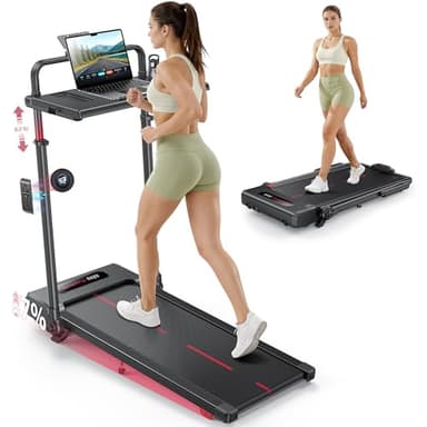 Tapis de Marche Pliable Inclinable à 7%, avec Barres de Soutien Sétractables. Tapis de Course Inclinable - Table Amovible, 1-12 km/h, Moteur Silencieux, Walking Pad Maison/Bureau (120kg Max)