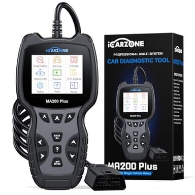 ICARZONE MA200 Plus Valise Diagnostic Auto, Diagnostic Voiture Multimarque pour Tous Les systèmes, 6 Fonctions de Service, Réinitialisation d’Huile/EPB/SAS/TPMS/DPF/BMS, Auto VIN, Mise à Jour à Vie