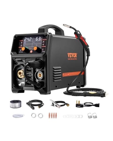 VEVOR Poste à Souder MIG, 250 A, Machine de Soudage Synergique Soudeuse Portable MIG sans Gaz au Gaz MMA Lift MIG PLUSE 5 en 1, avec Technologie Onduleur IGBT, Écran LCD, Torche Lift TIG Non Incluse
