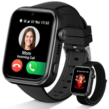 Oliimptek 2026 Nouveau Montre Connectée Enfants 4G, Montre Telephone Enfant avec Appels, Appels Vidéo, Chat Vocal, GPS, SOS, Mode École, Podomètre Réveil Smartwatch pour 4-14 Ans Noir