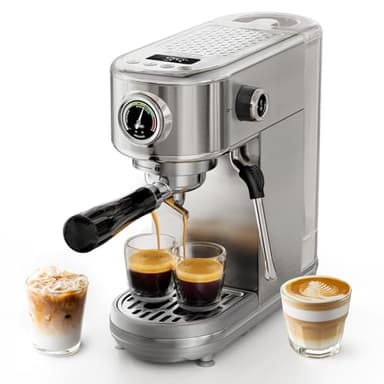HIBREW Machine à expresso programmable, H10B, en acier inoxydable brossé, température et volume de tasse réglables, nettoyeur vapeur pour mousseur à lait