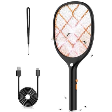 YISSVIC Raquette Electrique Insectes, 4000V Raquette Anti Moustique Tapette à Mouches Rechargeable avec Lumière LED et Lanièrè Lutte Contre Moustiques Mouches Insectes Volants, Noir Orange