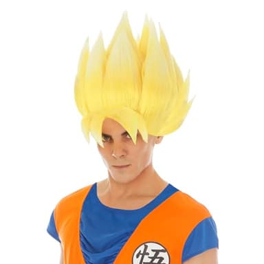 Chaks - Perruque Goku Super Saiyajin, accessoire officiel Dragon Ball pour carnaval, Halloween et fans d'anime, Jaune