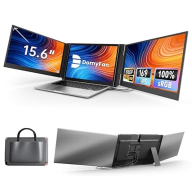 domyfan 15,6" Extension d’écran pour Ordinateur Portable, Triple écran Portable IPS FHD 1080P Ultra-Fin, pour 13-17" laptops, Plug & Play Via HDMI/USB-A/Type-C, Compatible avec Mac/Windows/Android