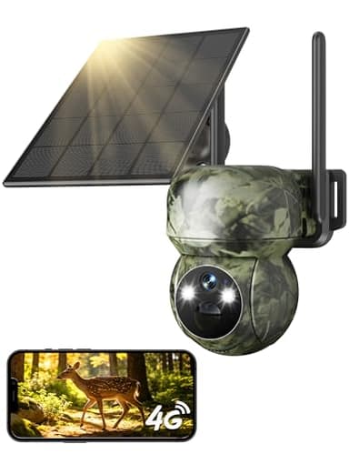 GNCC 4G Camera de Chasse 2K Camera Exterieur sans Fil 4G Solaire avec Carte Sim avec Détection PIR sans WiFi, Vision Nocturne Couleur/Infrarouge, 360° PTZ, Sirène, Chasse et Surveillance à Distance