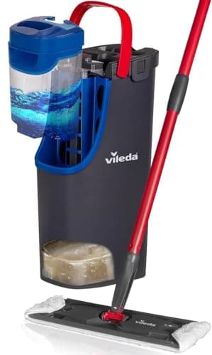 Vileda H2prO Système de Balai Plat, Séparation révolutionnaire de l'eau Propre et Sale, Conception économe en Eau, Rangement Compact, Poignée Ergonomique, Puissance de la Microfibre