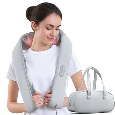 Masseur Cervical, Massage Dos et Cou Épaules Nuque avec Chauffage Appareil de Massage Shiatsu Électrique avec Sac de Rangement 3D-rotation, Cadeaux pour Meres Papa Femme Homme