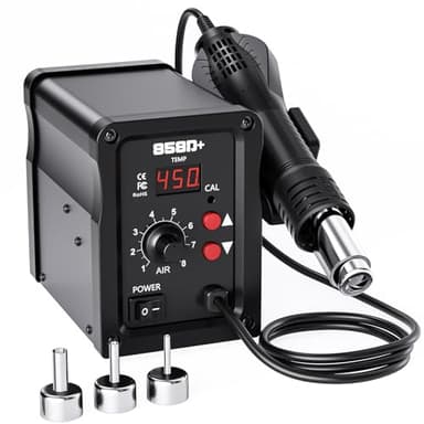 Station de Soudage à Air Chaud 700 W, Station De Soudage à Air Chaud 858D Avec Écran LED, 3 Buses, Température Réglable De 100 à 450 °C, Station De Dessoudage SMD Pour Bricolage, Réparations