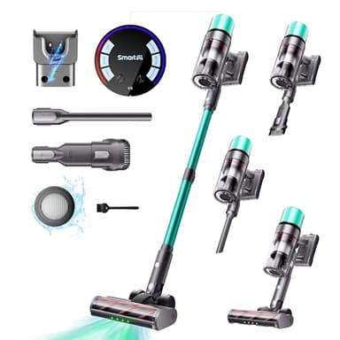 SmartAI V5 Aspirateur Balai sans Fil, 55Kpa/600W/80Mins Aspirateur sans Fil Puissant, Autoportant Aspirateur Balai, Autonomie Ultra-Longue pour Tapis, Sols Durs, Poils d'animaux