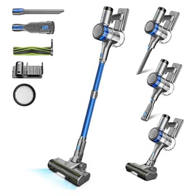 Aspirateur Balai sans Fil, 400W 45KPa Aspirateur sans Fil Puissant, 55Min Autonomie, Brosse Anti-emmêlement, Batterie Amovible, Aspirateur sans Sac avec LED Écran pour Tapis Poils d'animaux Sol Dur