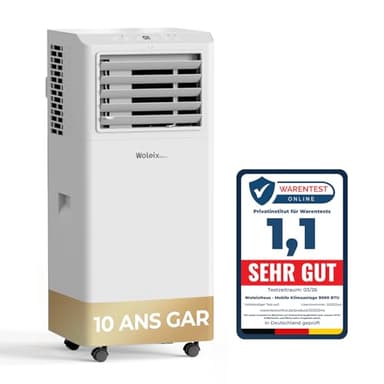 Climatiseur Mobile 9000 BTU, 5 en 1 Climatiseur Portable avec Mode Auto, Clim Mobile Silencieuse 55dB, Minuterie 24H, jusqu'à 90m³/33m² pour Maison Bureau, Kit Fenêtre Inclus, 10 ANS GAR