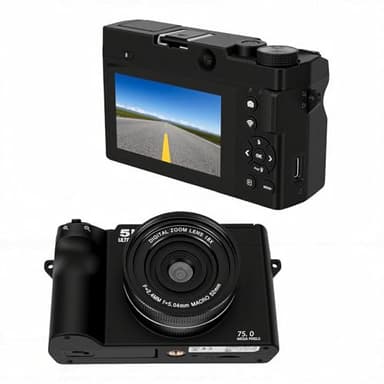 Jectse Appareil Photo sans Miroir 5K, Appareil Photo Vlog à Double Objectif 75 MP avec Flash Pop-up, écran de 3 Pouces, Zoom Numérique 18x, Connexion à L'application, pour la