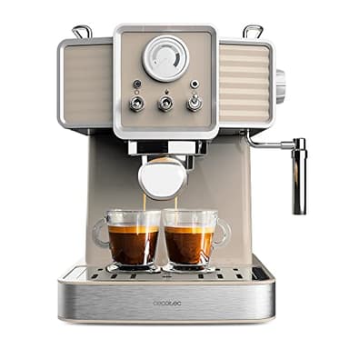 Cecotec Express Power Espresso 20 Tradizionale Light Beige. 1350 W, Espresso et Cappucicno, 20 bars et thermoblock, vaporisateur, manomètre, design vintage, capacité 1,5 litres