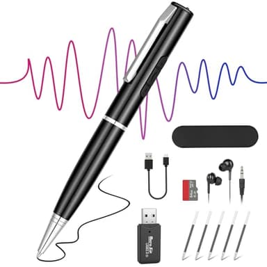 Ainiv Stylo Enregistreur 64 Go, Appareil d'Enregistrement Portable avec Audio HD, Enregistrement en Une Touche, Réduction Intelligente du Bruit DSP, Écouteurs Inclus, pour Réunions, Cours, Entretiens