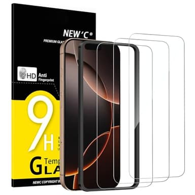 NEW'C Lot de 3, Verre Trempé pour iPhone 17, 17 Pro, iPhone 16 Pro (6,3″) Film en Protection écran efficace contre les Rayures - Ultra Résistant - HD Transparent - Outil d'installation facile inclus