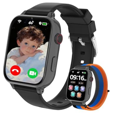 4G Montre Connectée Enfant, Montre Intelligente Pour Enfants Fille Garçon avec GPS SOS Chat Vocal Appel Vidéo WiFi Mode Classe Chronomètre Réveil Jeux, Montre Telephone Enfant 4 à 12 Ans Cadeau, Noir