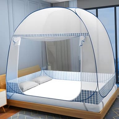 Moustiquaire de Lit Double avec Fermeture éclair, Pliable 2 Places, Tente pour Chambre, Dortoirs, Camping, Hôtel (Bleu, 200×145×120cm)