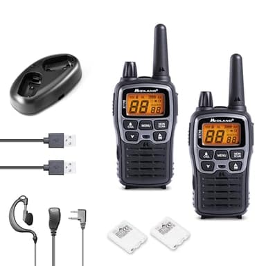 Midland C1180 XT70 - Émetteur-Récepteur Radio Professionnel Bi-bande Talkie Walkie à Recharge Rapide - Couleur Grise - 69 LPD et 24 PMR446, 12 km de Portée, 38 Tonalités, 83 Codes - Lot de 2