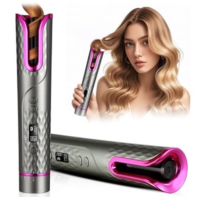 Flintronic Fer a Boucler Cheveux Automatique, Boucleur a Cheveux Sans Fil, Boucleur Céramique USB Rechargeable, avec 6 Réglages de Température & Minuteur, Anti-brûlure, pour Cheveux Longs/Courts