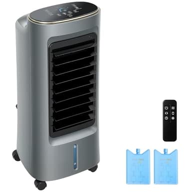 HOMCOM Refroidisseur d'air mobile 4 en 1 humidificateur, purificateur et ventilateur, oscillation 90°, 4 vitesses, 3 modes, réservoir d'eau 6L, packs de glace, télécommande, pour chambre bureau, gris