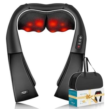 ALLJOY Masseur Cervical, Massage Dos et Cou Épaules avec Chauffage,Appareil de Massage Shiatsu Électrique avec Sac de Rangement,3D-rotation Vitesse Réglable, Cadeaux pour Meres Papa Femme Homme,Noir