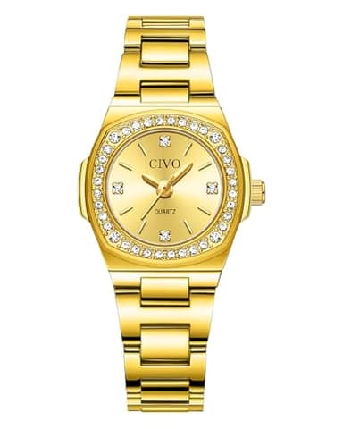 CIVO Montre Femme Acier Inoxydable: Petite Quartz Analogique avec Diamants Étanche Dorée - Conçu pour Poignets Menus - Idéal pour Bureau & Affaires