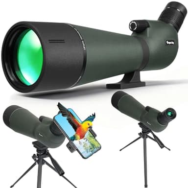 BIBIRE 25-75x80 Longues-Vues avec trépied pour l'observation des Oiseaux, BAK4 Longue-Vue coudée avec Adaptateur pour téléphone Longue-Vue pour la Chasse et l'observation de la Faune