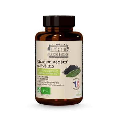 BLANCHE BRESSON - Charbon Végétal Activé BIO - Confort Digestif & Ballonnements - Troubles Digestifs, Lourdeurs Abdominales, Flatulences - 120 gélules - Cure de 30 jours - Fabriqué en France