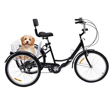 Wiyuer Tricycle de 24 pouces pour adultes, pliable, hauteur réglable, vélo de croisière, vélo de ville, vélo avec panier, max. 95 kg, couleur noir