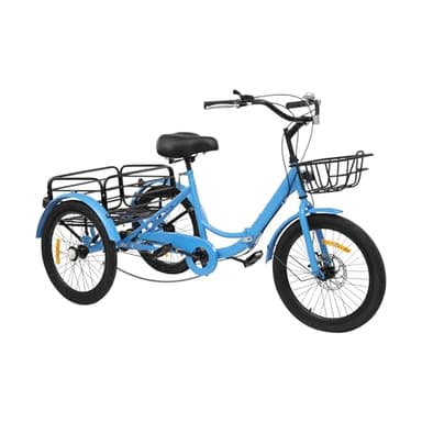 KKVUIIFF - Tricycle pliable de 20 pouces pour adultes, 7 vitesses avec panier, pour le shopping, les excursions et l'entraînement (bleu)