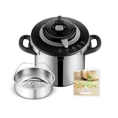 SEB Clipso+ CHEF 10L Cocotte-minute, 7-10 convives, Induction, 4programmes cuisson, Ouverture et fermeture du couvercle d'une seule main, P4551500, Gris