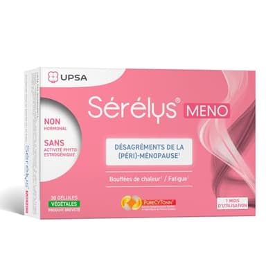 UPSA - Sérélys MENO - Complément Alimentaire Naturel - Désagréments de la Ménopause et Périménopause - Non hormonal - Bouffées de Chaleur, Fatigue - 30 Gélules Végétales - 1 mois