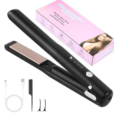 Alaoo Lisseur Cheveux Sans Fil,2 en 1 Céramique Lisseur Boucleur Cheveux 4 Température,Température Réglable 140°C-200°C,Lisseur Boucleur pour Femme Vacances, Voyages, Camping Styling,Noir