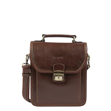 BEMON Sacoche Nino en Cuir Homme, Porté main ou bandoulière (Marron, Hauteur 23cm)