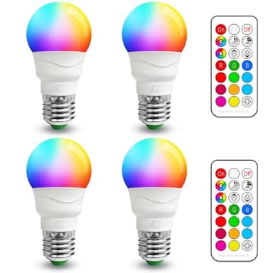 iLC Ampoule Couleur LED, Équivalent 40W, E27 Telecommande Blanc Chaud (2700K) Changement de couleur Ampoule 5W - RGB 12 choix de couleur - Edison Screw (Lot de 4)