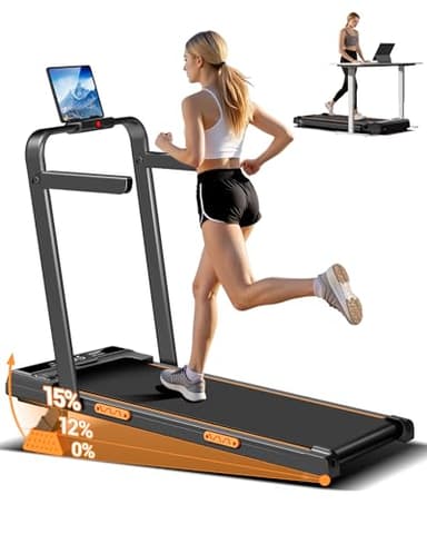 LONTEK Tapis de Marche Pliable Inclinable 15%, 10km/h Tapis de Course Pliable Inclinable, avec Affichage LED, Télécommande, 3.0 HP Treadmill Walking Pad, Tapis de Marche Bureau, 136KG Max Charge
