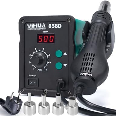 YIHUA 858D station de soudage à air chaud 700W pour soudure et dessoudage SMD avec contrôle de température PID, fonction de démarrage/arrêt auto, température et volume d'air réglable(EU plug)